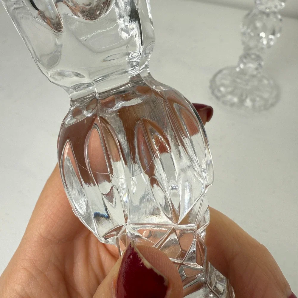 Candlestick Holders Clear Crystal Glass Set of 2‎ Elegant Faceted Design